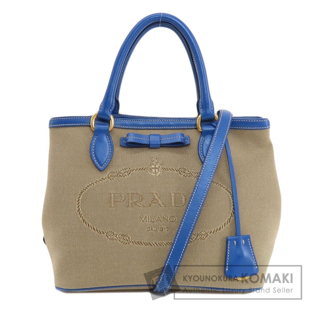 Prada Logo Jacquard 2way Handbag beige blue